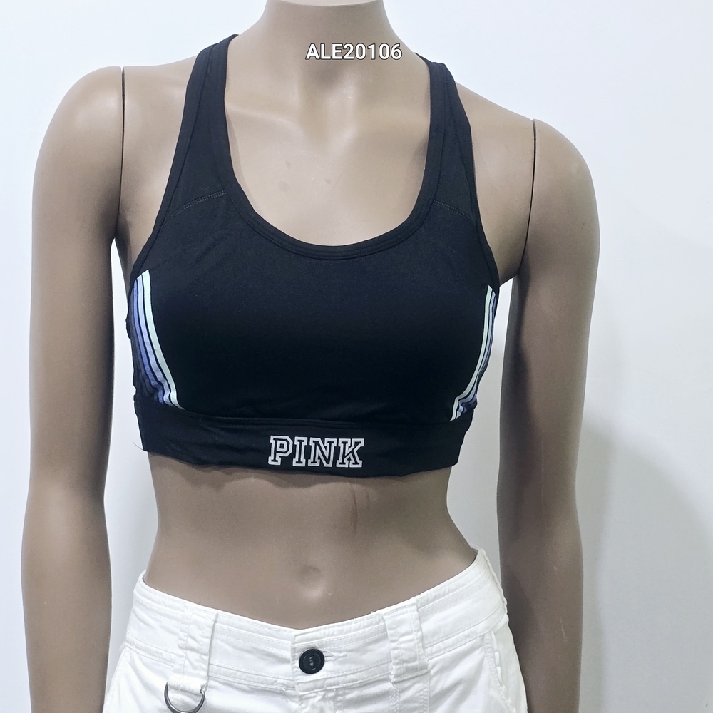 PINK Victoria's Secret Ultimate Black Sports Bra with Blue Accents Size Medium